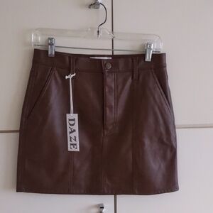 Daze Women's Brown Faux Leather Mini Skirt